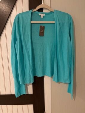J. Jill Open-Front Lightweight Cardigan Sweater - Turquoise small